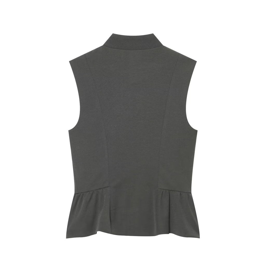 Women's Buckle decoration Ruffled vest style top