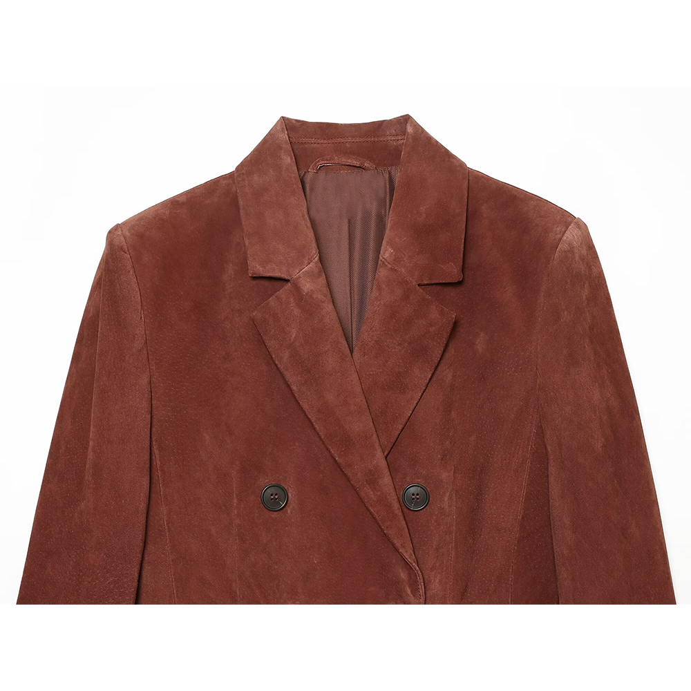 Women's slim double breasted suede Blazer Coat