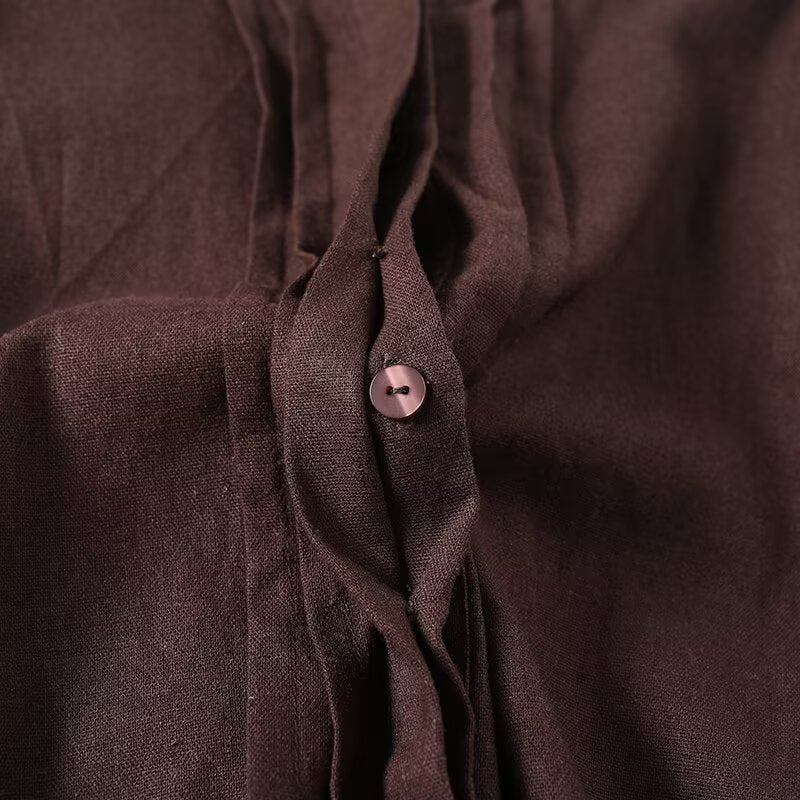 Women's ruffled long sleeved linen blend shirt
