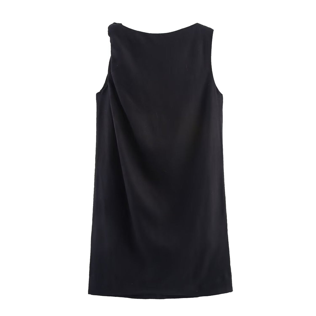 Women's new fashion knot decoration sleeveless linen blend mini dress