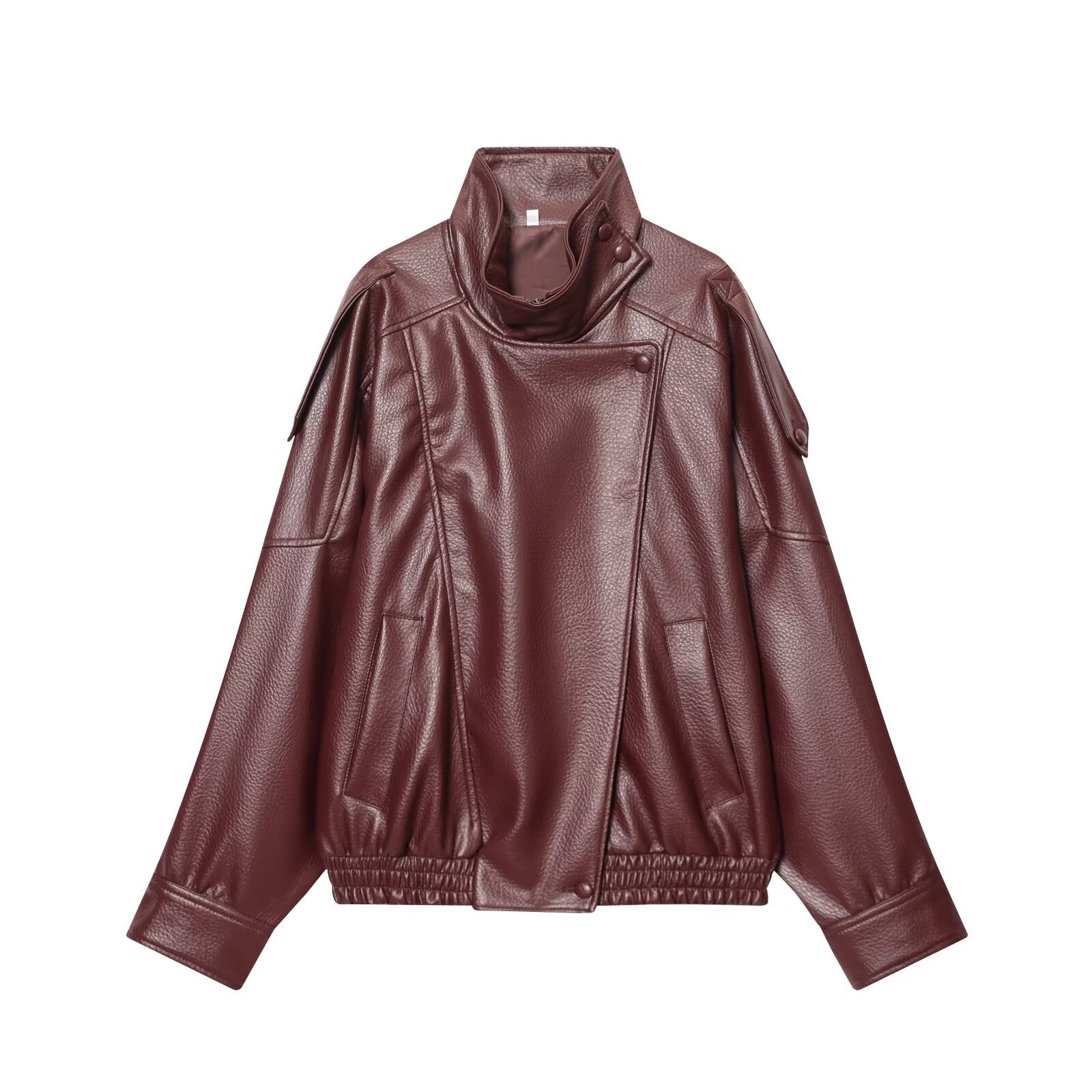 Women's new loose stand collar Faux Leather jacket Coat