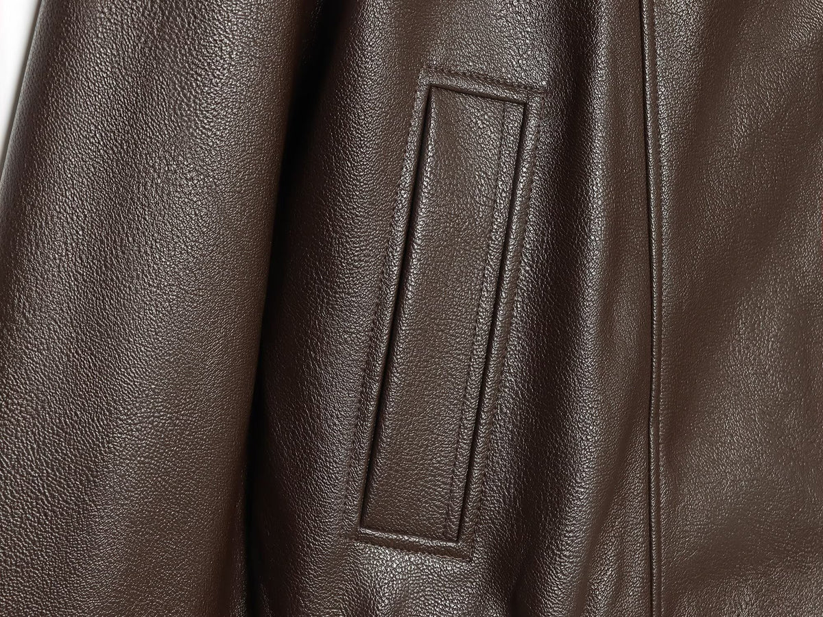 Women's leather effect standing collar pilot jacket Coat