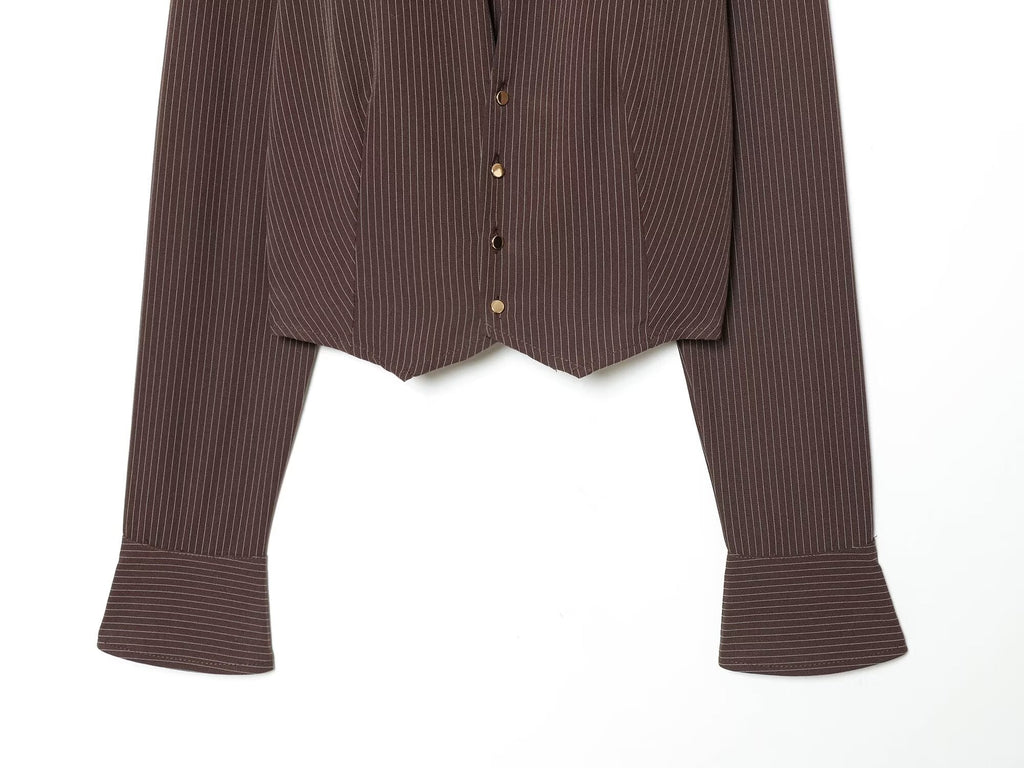 Women's casual short lapel striped shirt