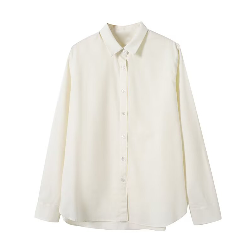Women's solid color linen blend long sleeved shirt