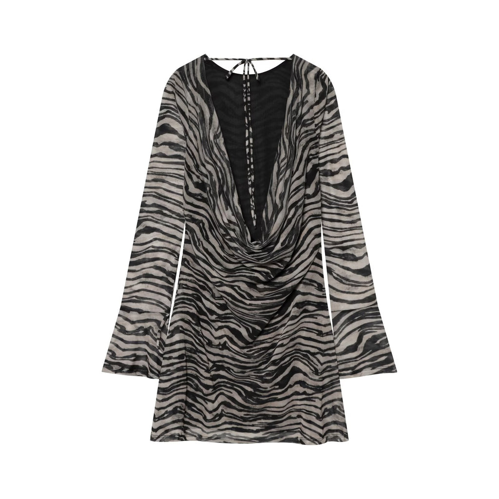 Women's animal striped printed tulle mini dress