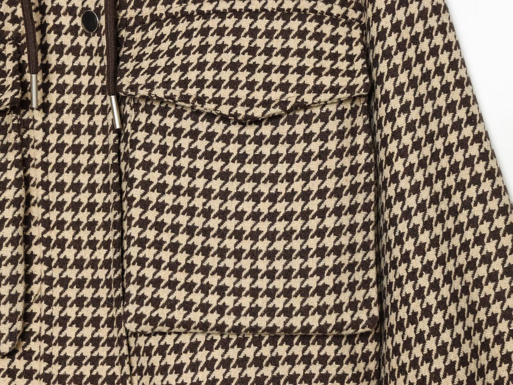 Women's with drawstring retro checkered short Coat