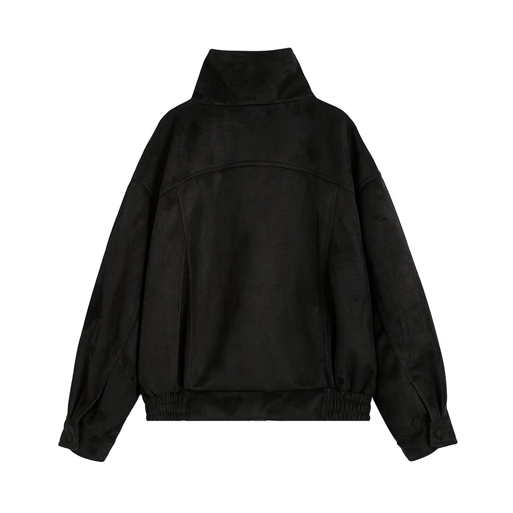 Women's suede textured black pilot jacket Coat