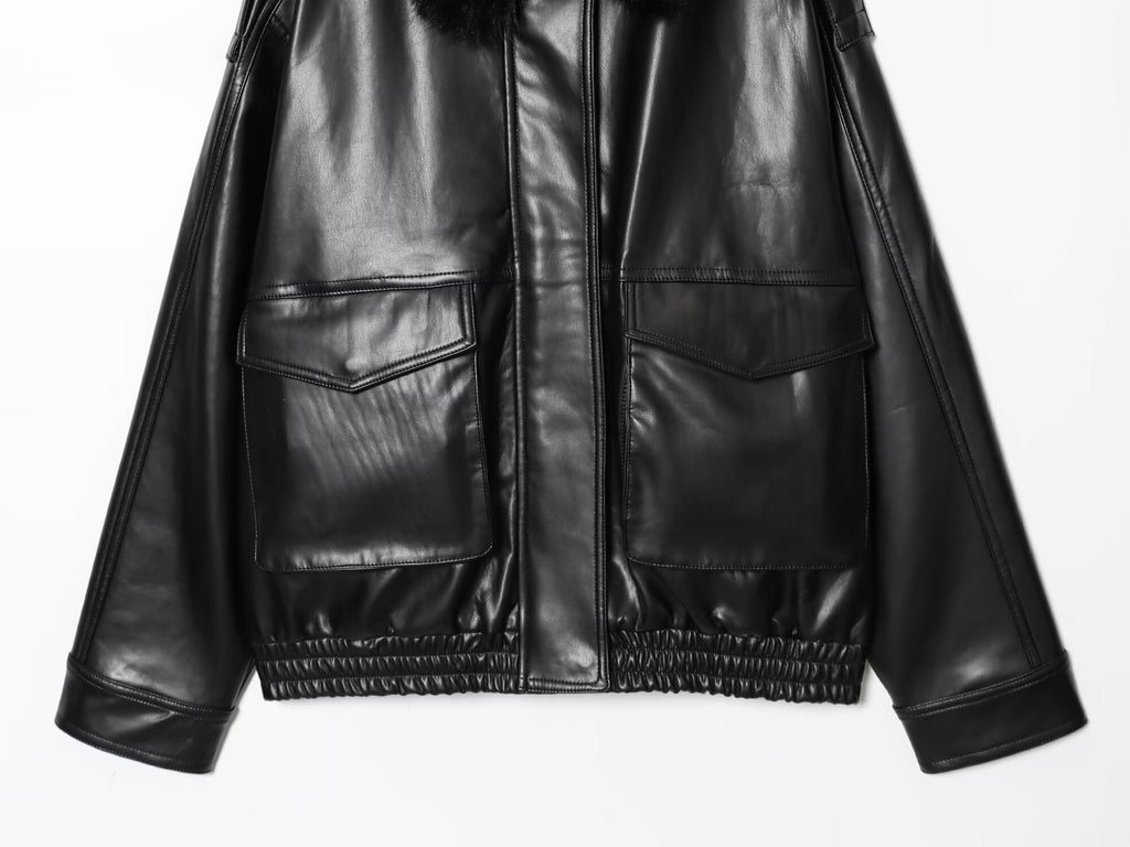 Women's new fashion detachable faux fur collar effect jacket Coat