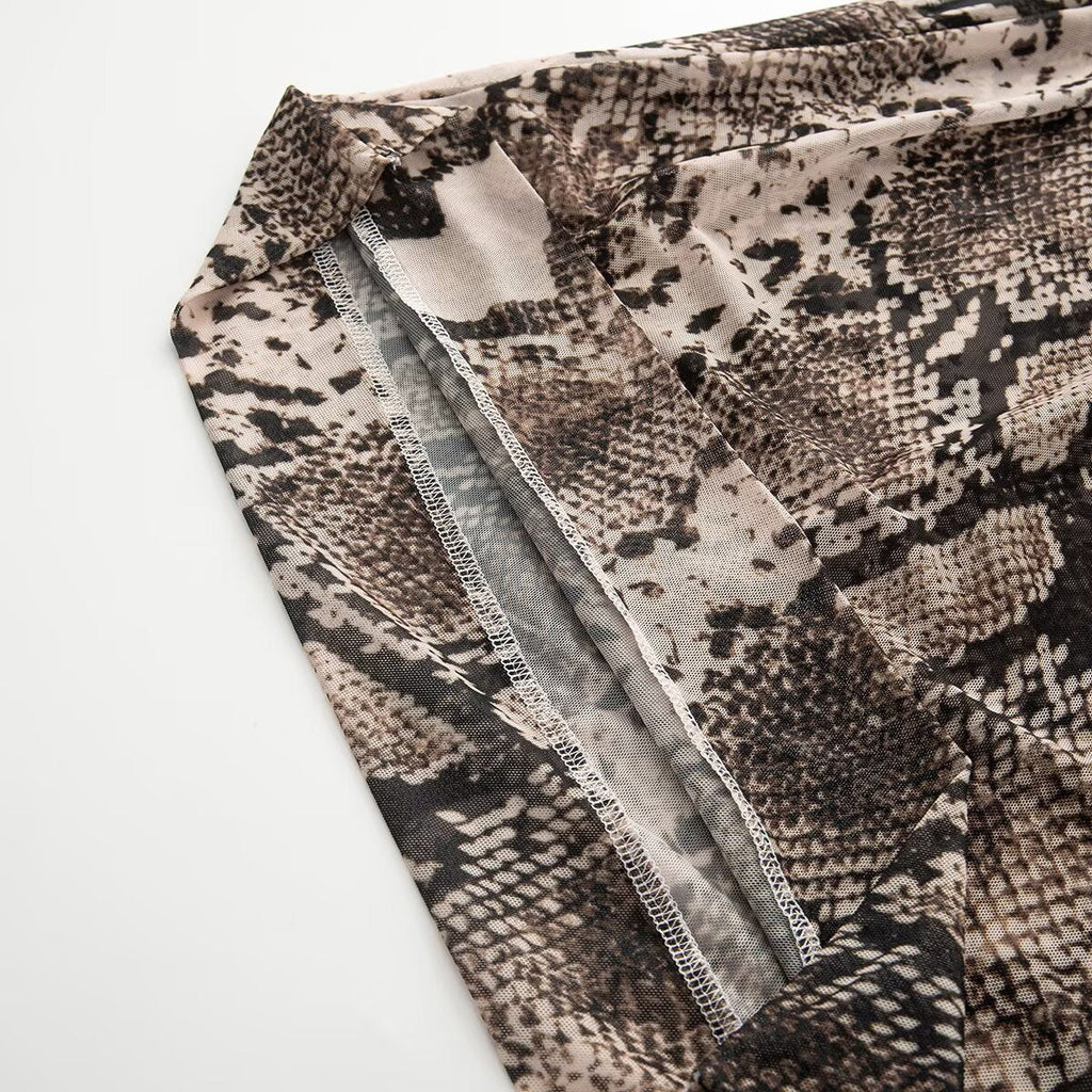 Women's animal print mesh Midi dress