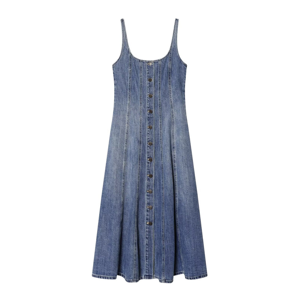 Women's retro buckle suspender denim dress