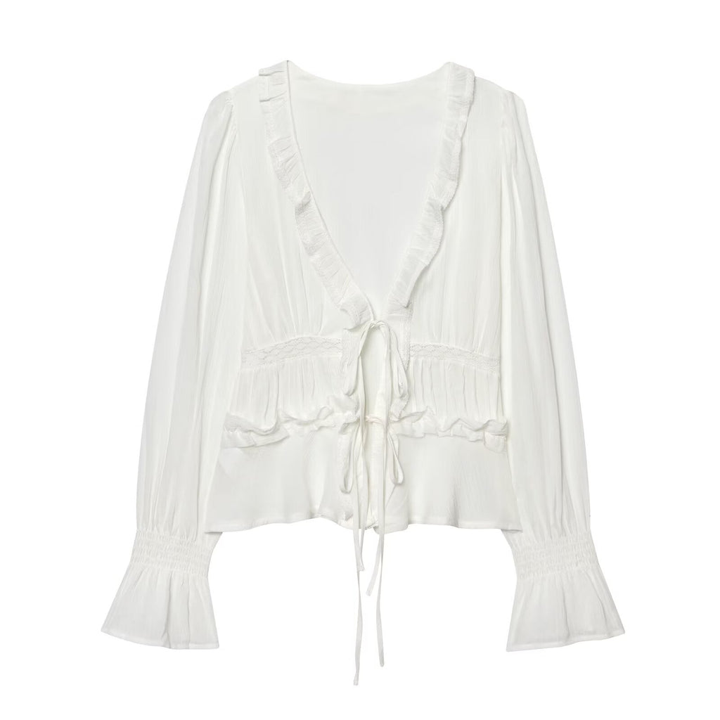 Women's layered decorative embroidered chiffon shirt