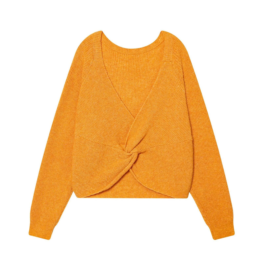 Women's back knot decoration short knitted sweater