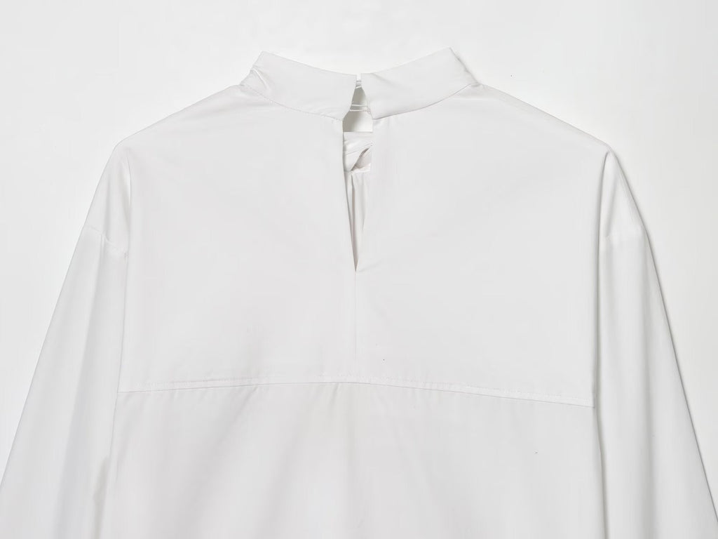 Women's 2026 loose bow decoration poplin shirt