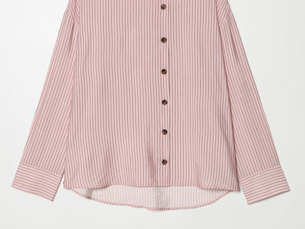 Women's loose striped high neck shirt