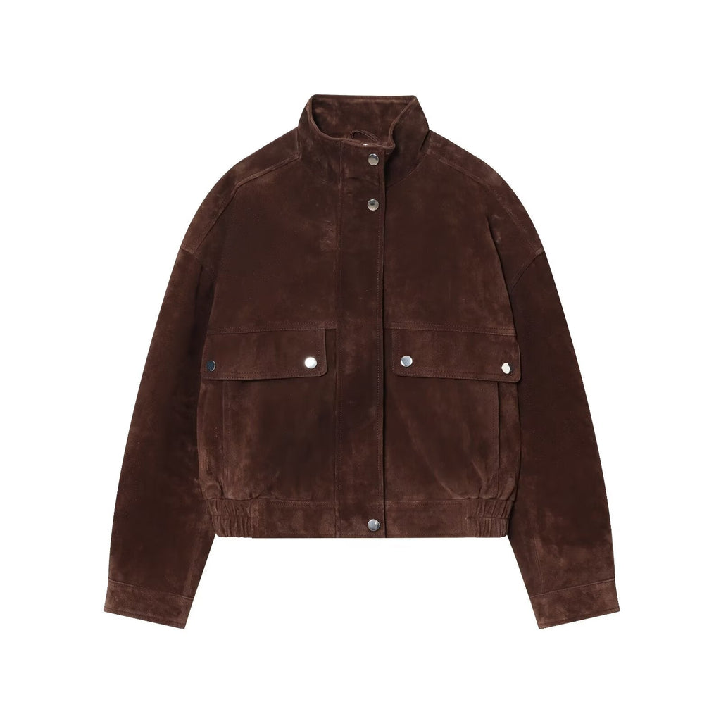 Women's new fashion anti suede effect standing collar flying jacket Coat