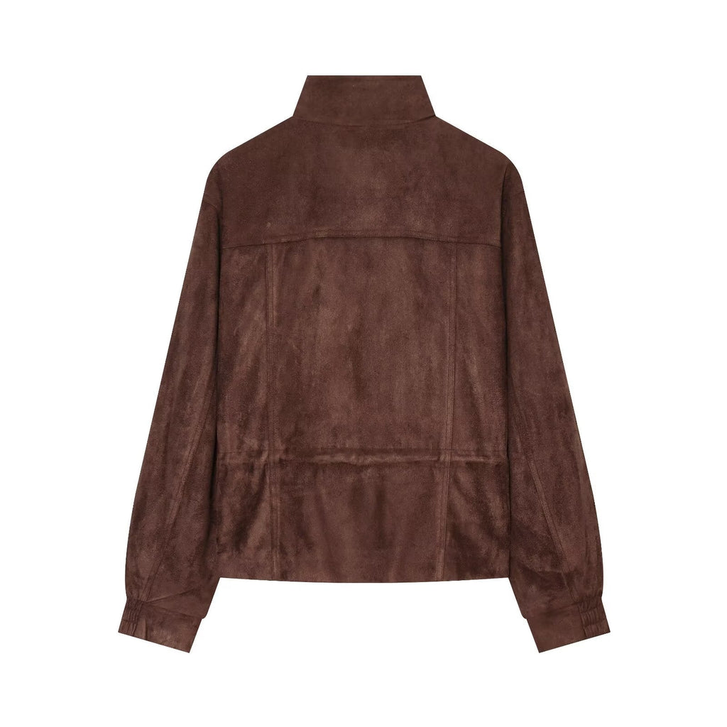 Women's suede waist cinched drawstring jacket Coat