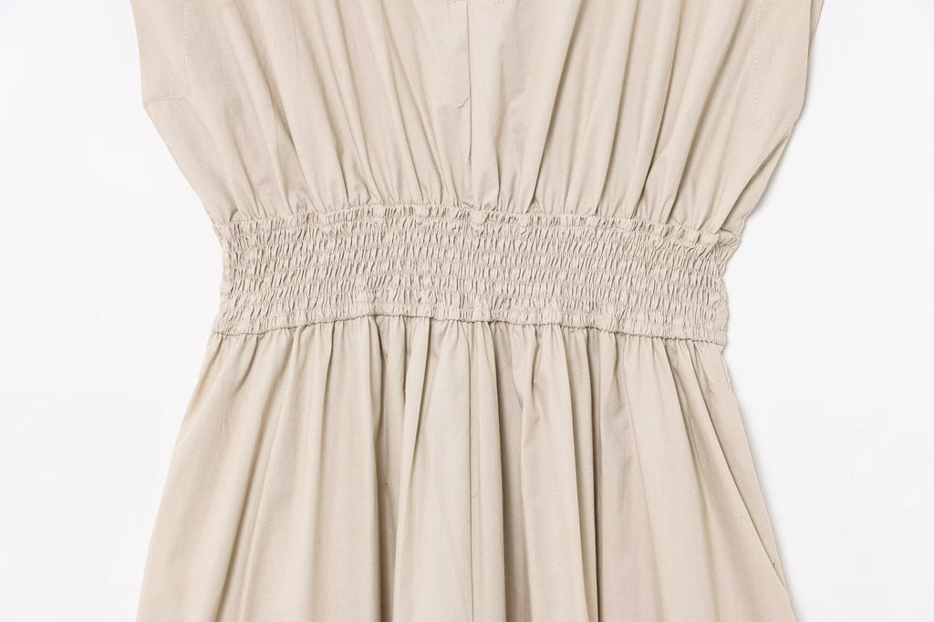 Women's new fashion pleated decoration casual V-neck sleeveless MIDI dress