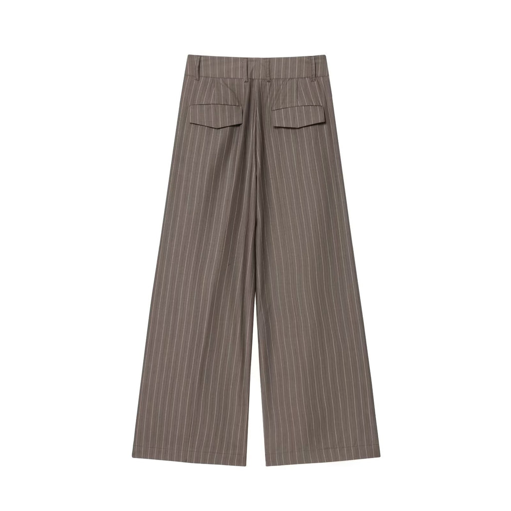 Women's New Fashion With Belt Loose Shoulder Pads Striped Suit Coat+Pants Suit
