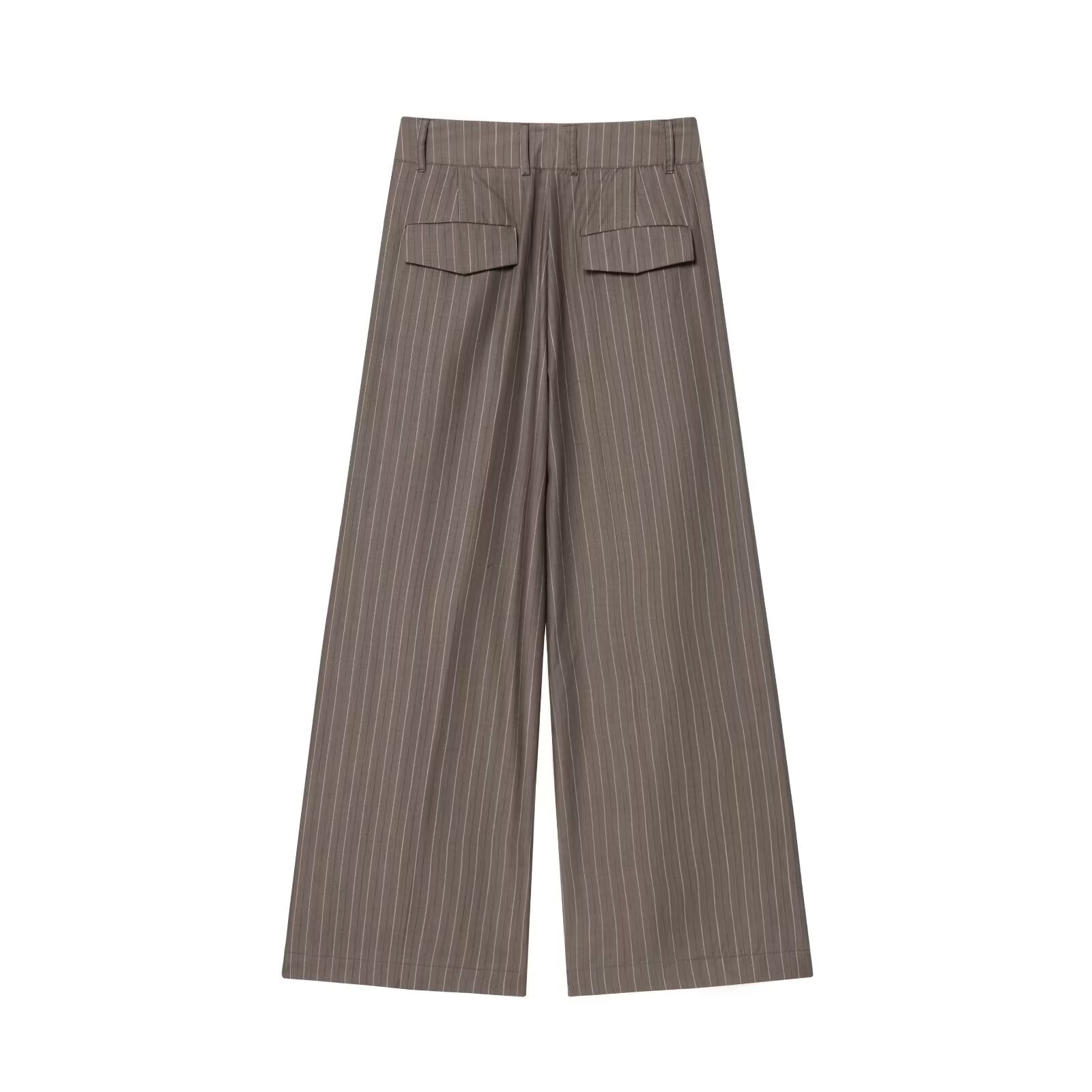 Women's New Fashion With Belt Loose Shoulder Pads Striped Suit Coat+Pants Suit