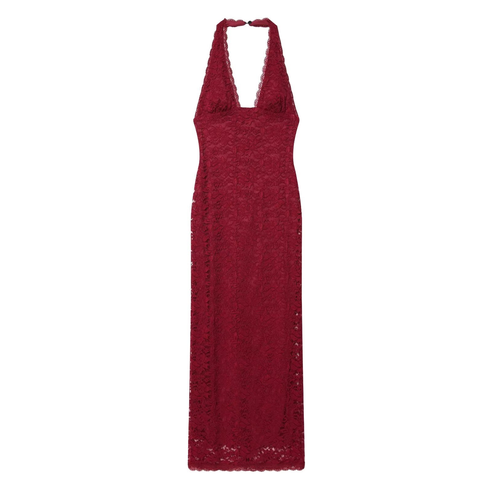 Women's slim hanging neck lace MIDI dress
