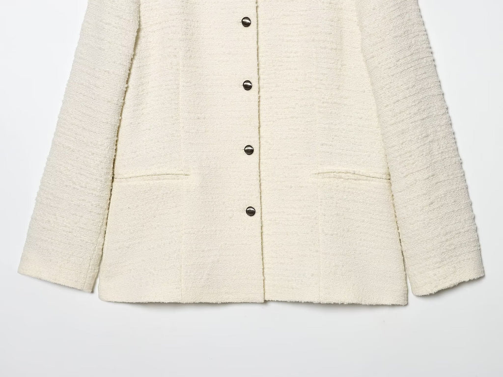 Women's round neck textured Blazer woolen Coat