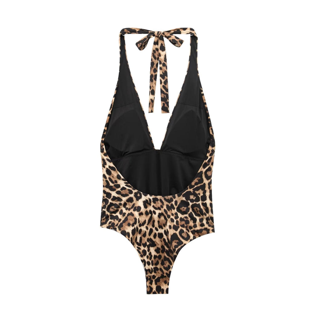 Women's 2025 new fashion striped print Hanging neck swimsuit retro sleeveless backless women's swimsuit