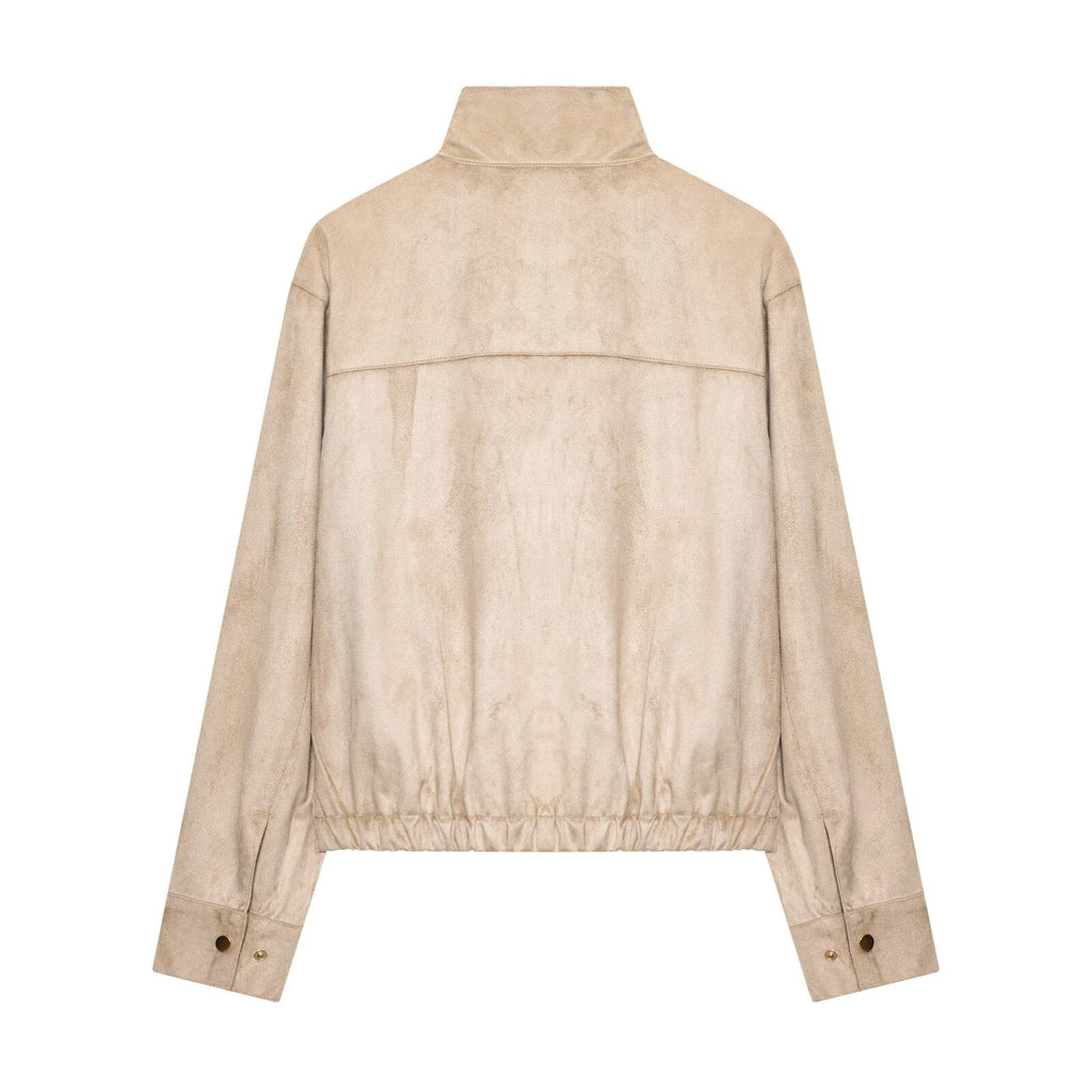 Women's new fashion anti suede effect stand collar jacket Coat
