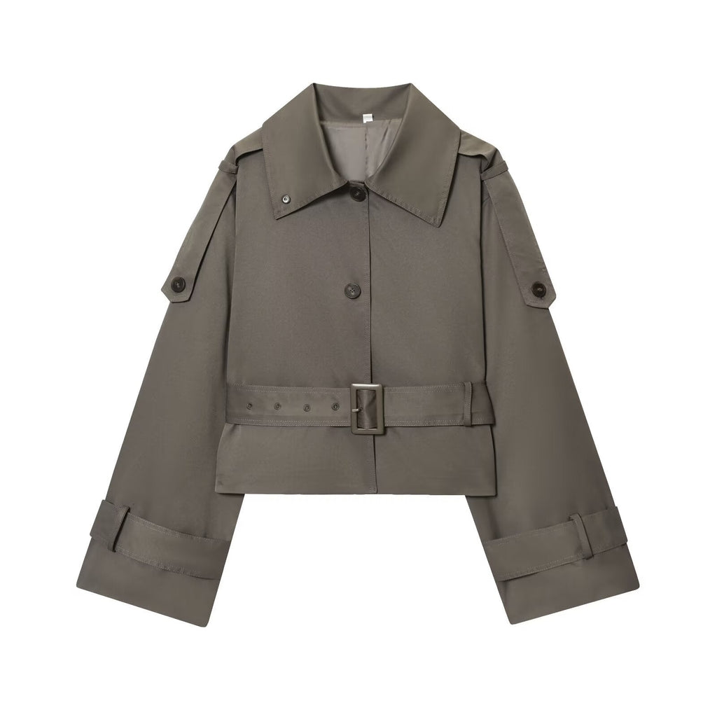 Women's new fashion with Belt short single breasted stand collar Coat