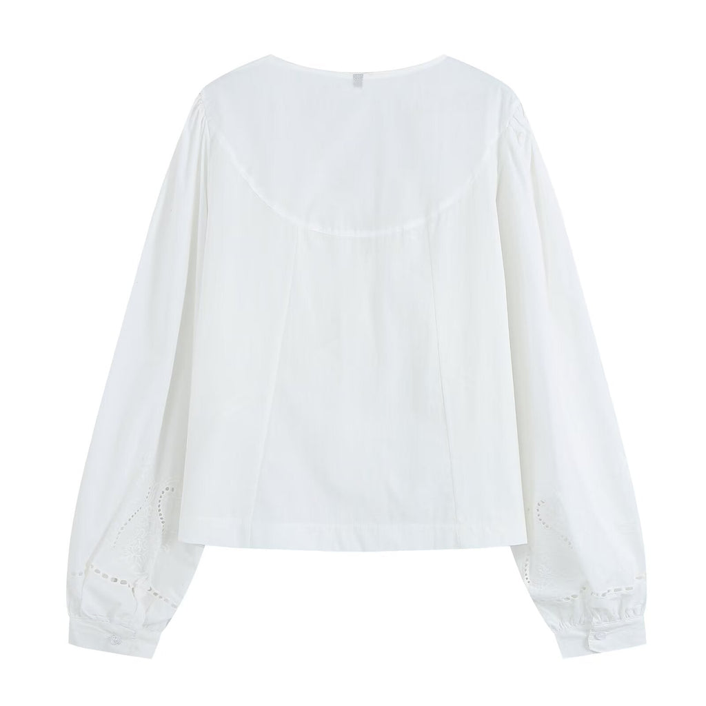Women's embroidered V-neck poplin shirt