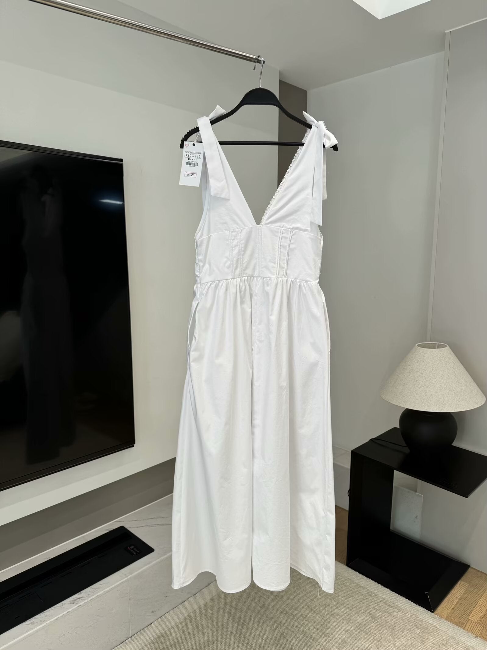 Women's 2025 chic fashion bow decorated poplin long dress retro sleeveless women's dress