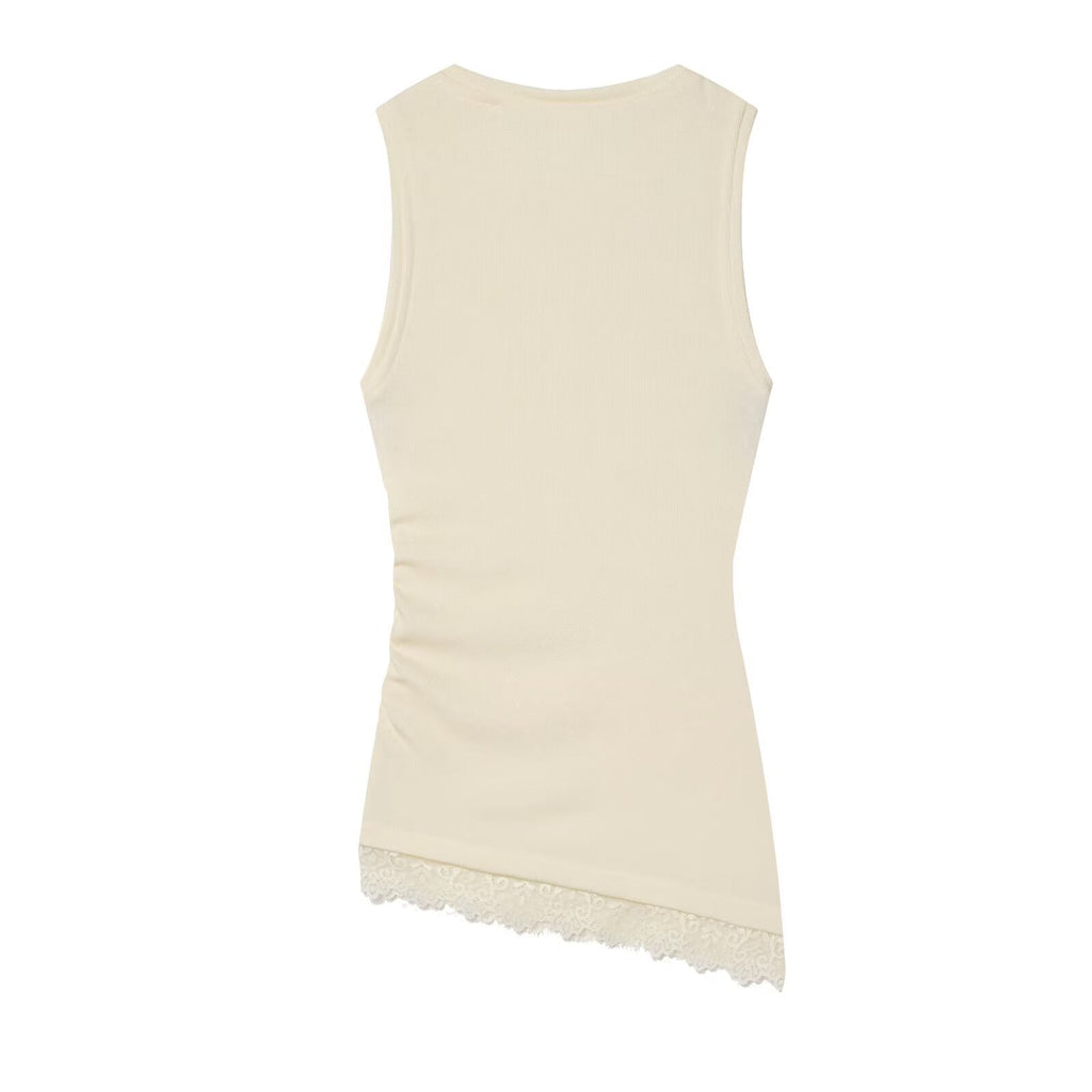Women's pleated lace asymmetrical top