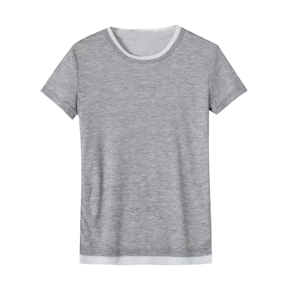 Women's O Neck double-layer short sleeved T-shirt