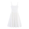 Women's new fashion texture sleeveless wide shoulder strap MIDI dress