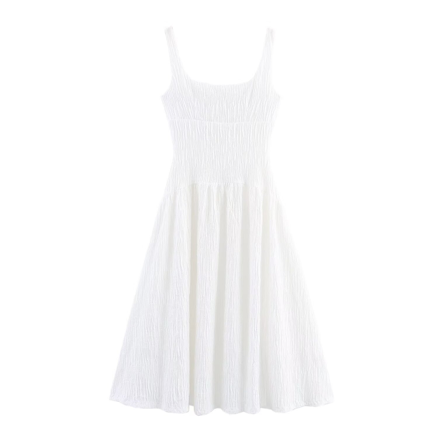 Women's new fashion texture sleeveless wide shoulder strap MIDI dress