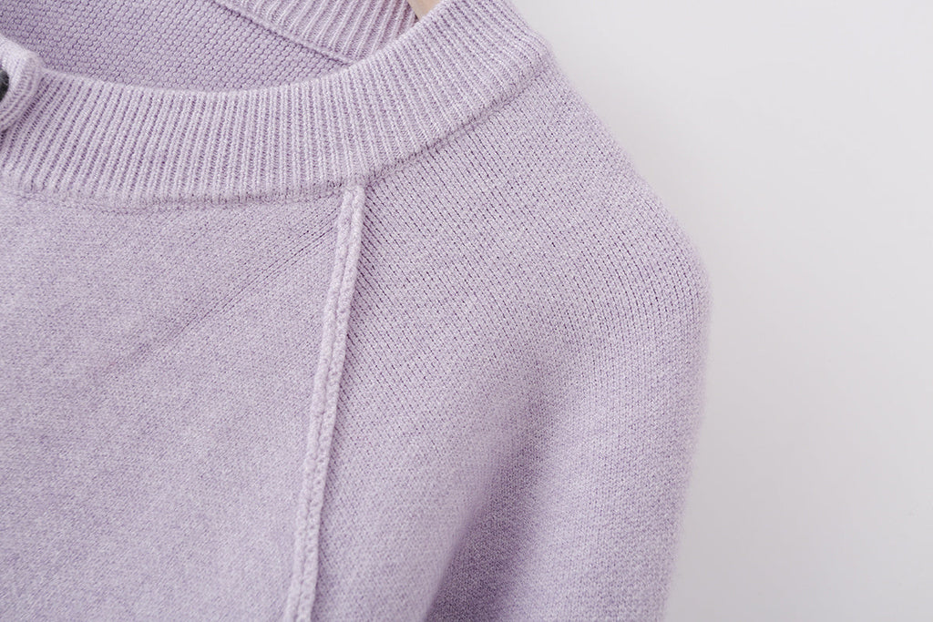 Women's short O Neck long sleeved knitted Coat