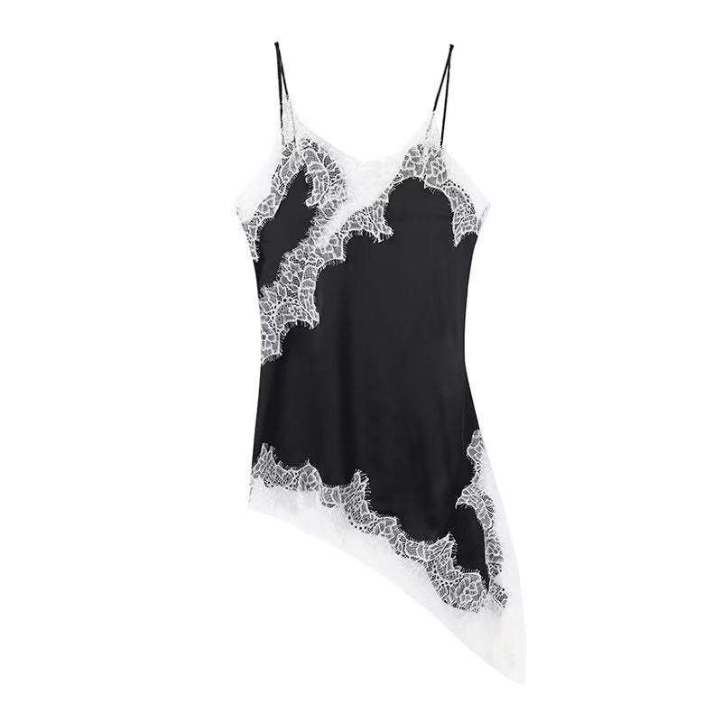 Women's asymmetric lace suspender dress