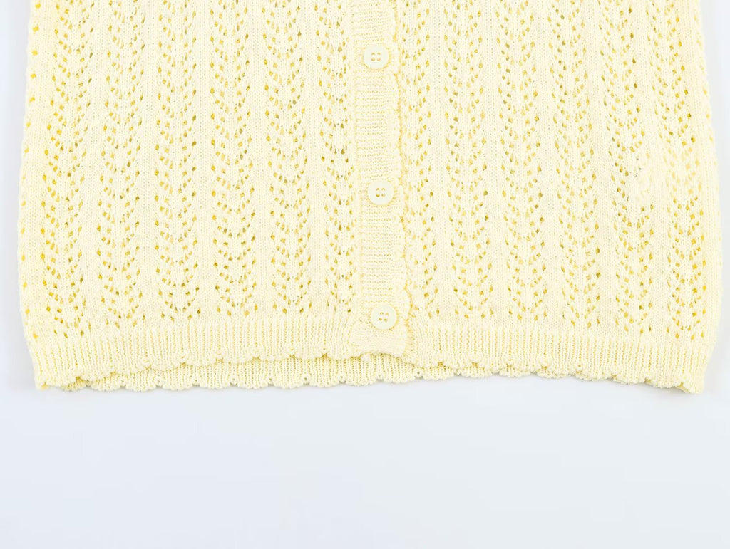 Women's short sleeved hollow knitted cardigan