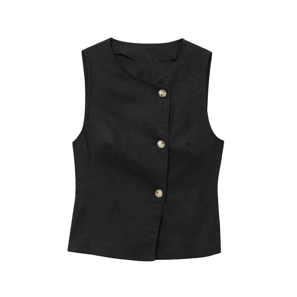 Women's new fashion sleeveless linen blend vest style top+Pants suit