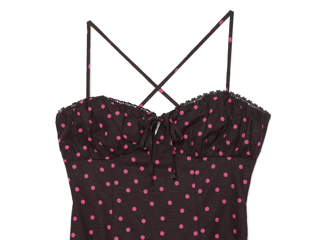 Women's polka dot suspender MIDI dress