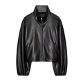 Women's Short Stand Collar Faux Leather Jacket