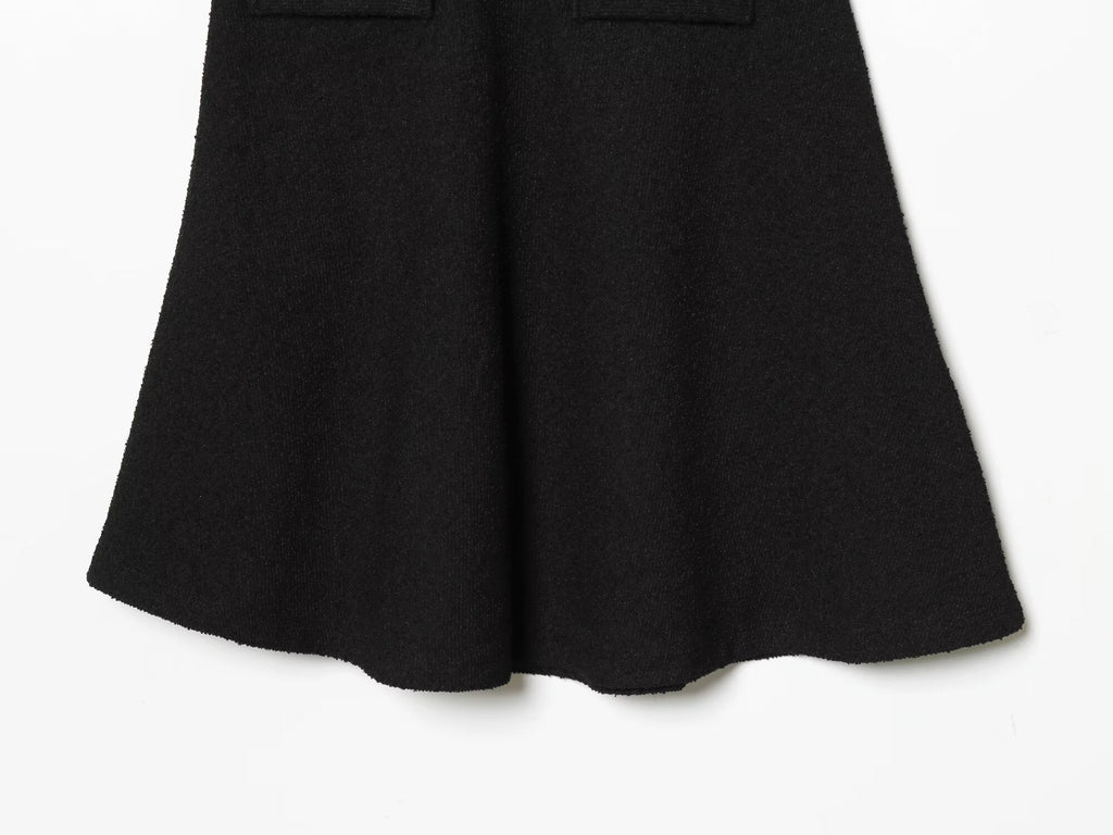 Women's contrasting straight neck bubble sleeve mini dress