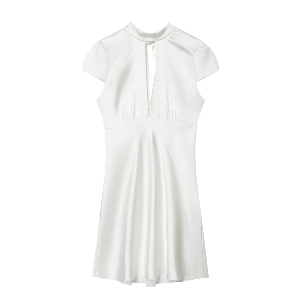 Women's opening design satin texture mini dress