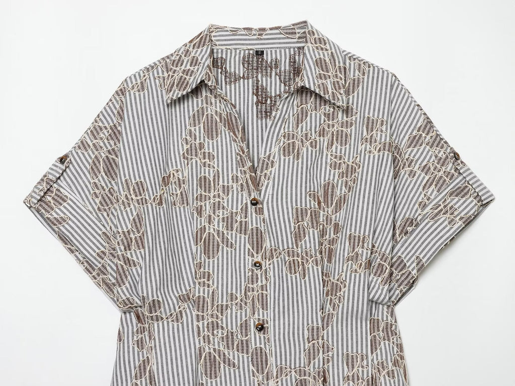 Women's beaded embroidered short shirt