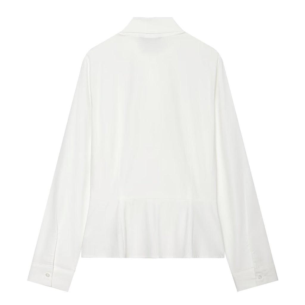 Women's bow decoration stand collar striped shirt