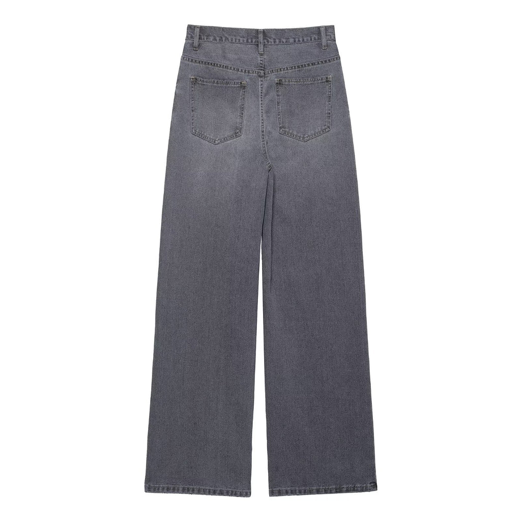 Women's new fashion asymmetrical design loose high waisted casual wide leg jeans