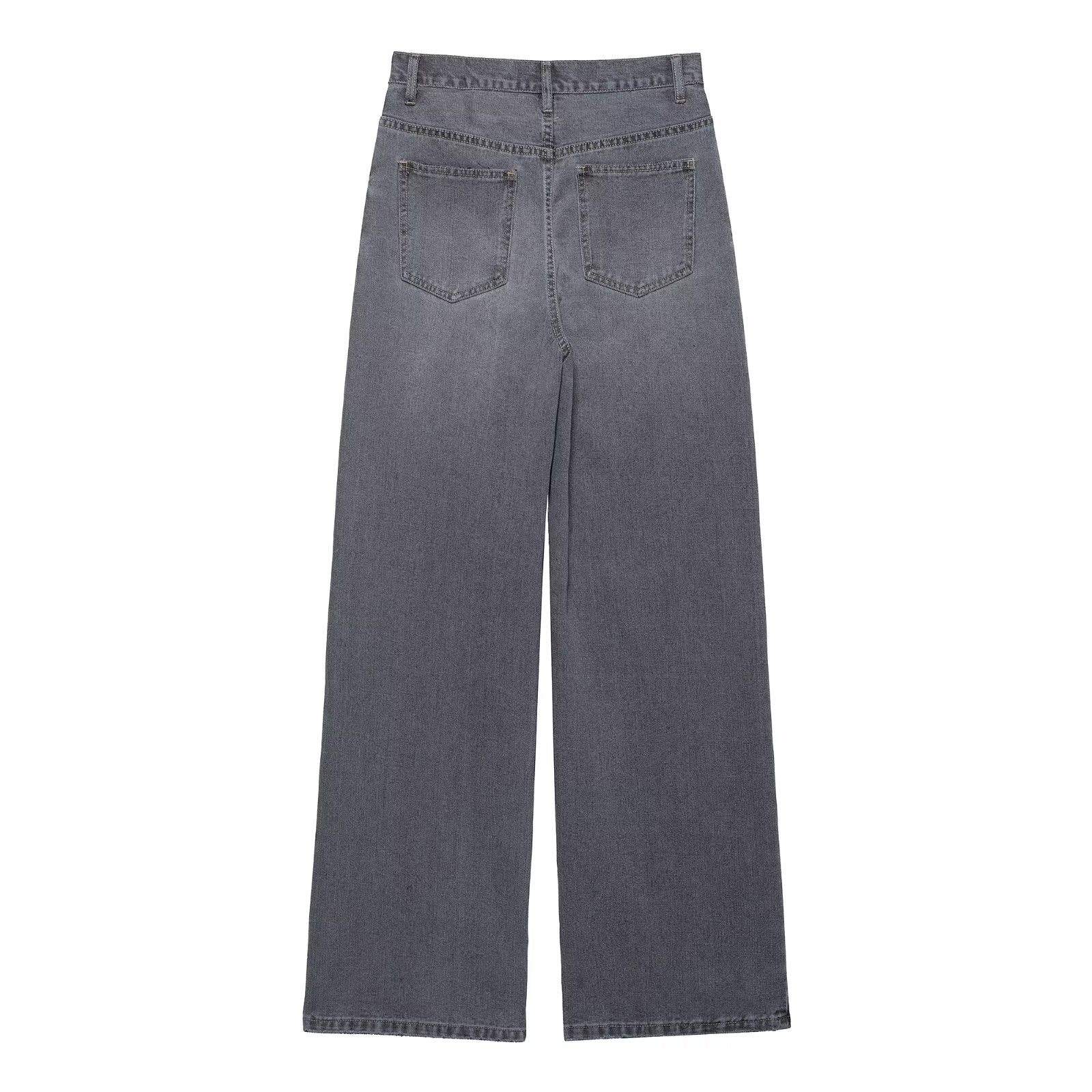 Women's new fashion asymmetrical design loose high waisted casual wide leg jeans