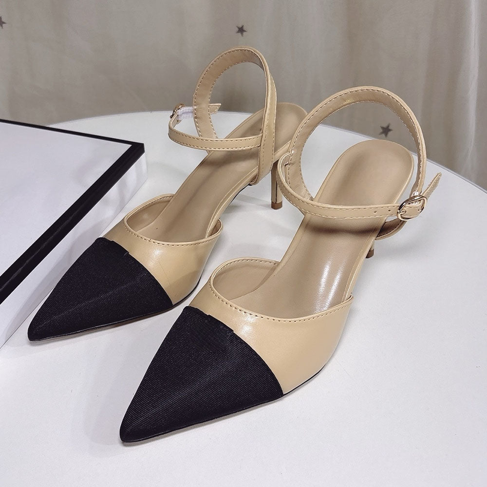 Women's new stitching design pointy high heels