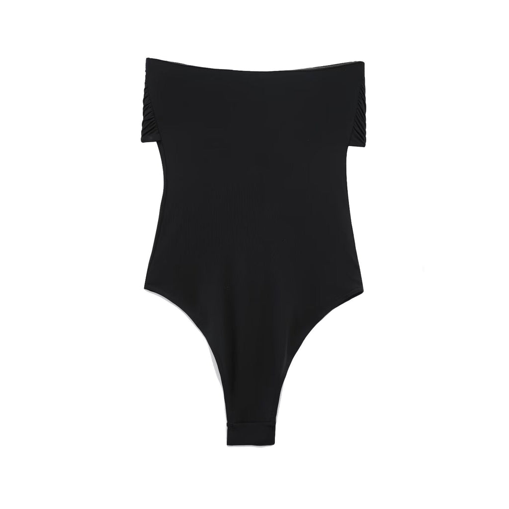Ladies' new fashion pleated decoration tight strapless swimsuit retro sleeveless backless women's swimsuit