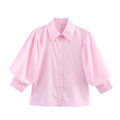 Women's new fashion bubble sleeves comfortable striped poplin shirt