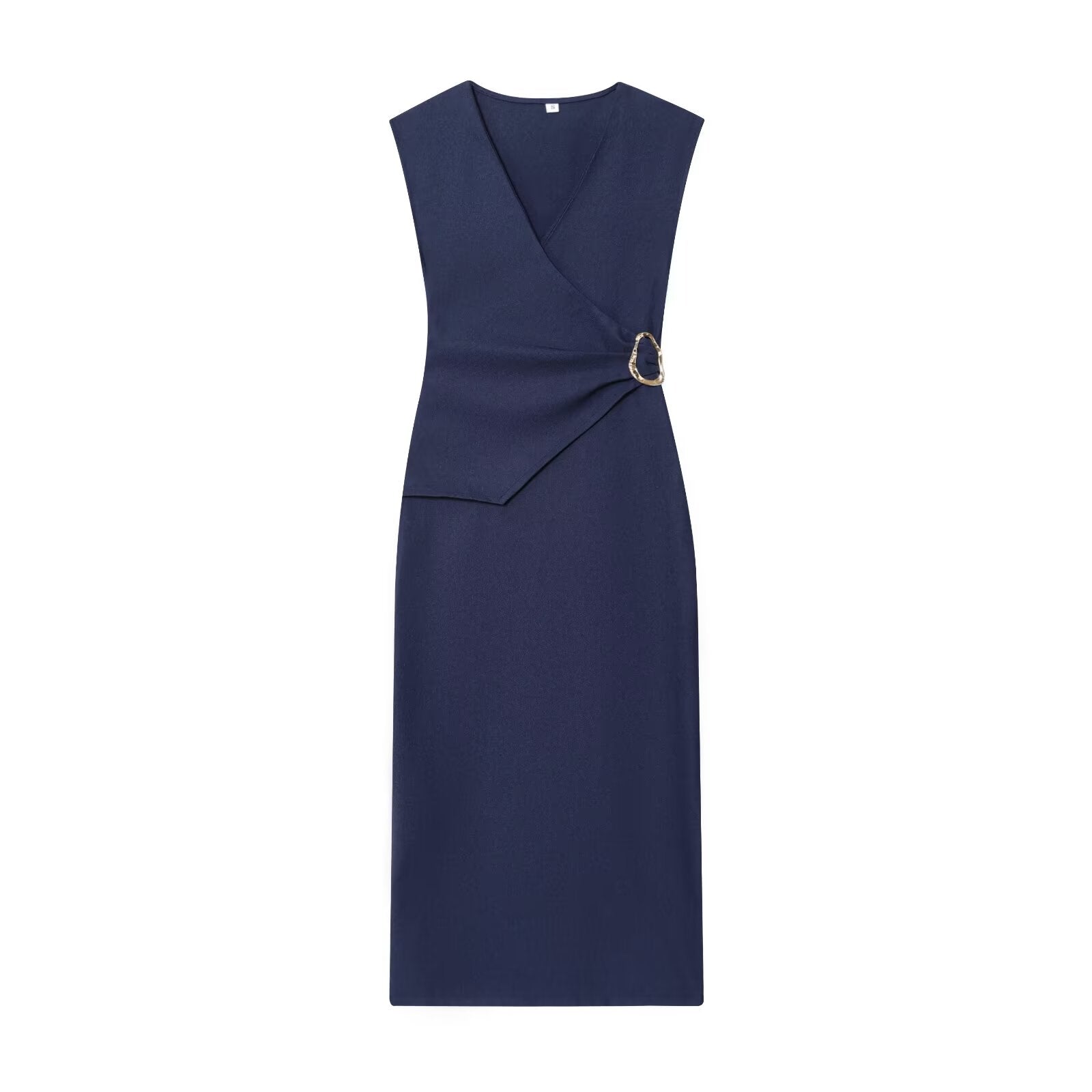Women's 2025 new fashion pleated V-neck Twill Midi dress